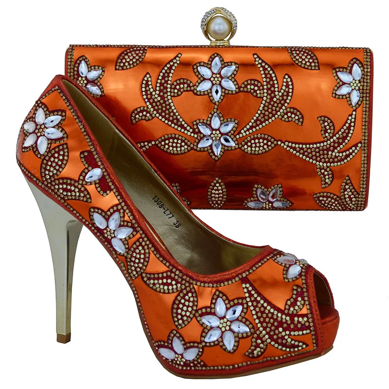 Italian shoes and bag for Arican wedding 1308 L77 Orange size 38 42 for Elegant design