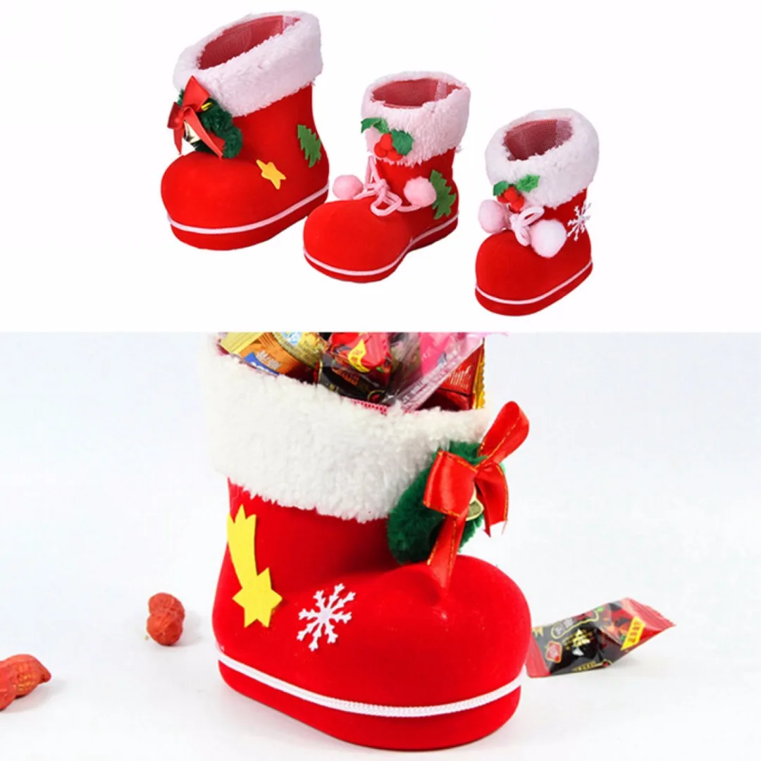 S/M/L Red Christmas Flocking Boots Socks Candy Box Christmas Tree Decoration Home Ornaments Laser Package Supplies