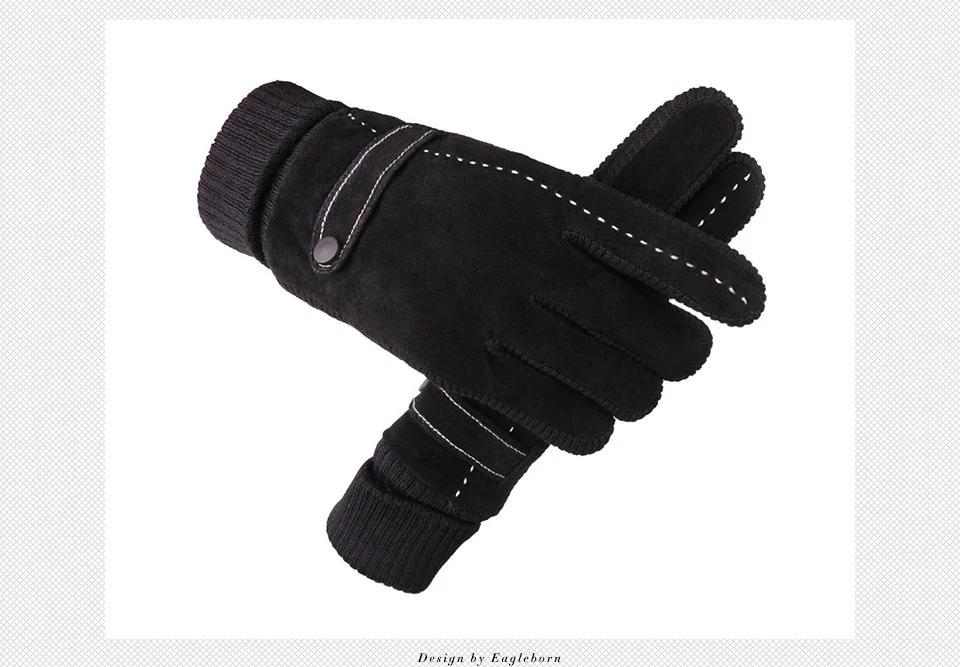 EAGLEBORN мужские перчатки для сенсорного экрана, натуральная свиная кожа, кожаные перчатки, зимние мужские морозостойкие теплые вязаные перчатки, лоскутные перчатки