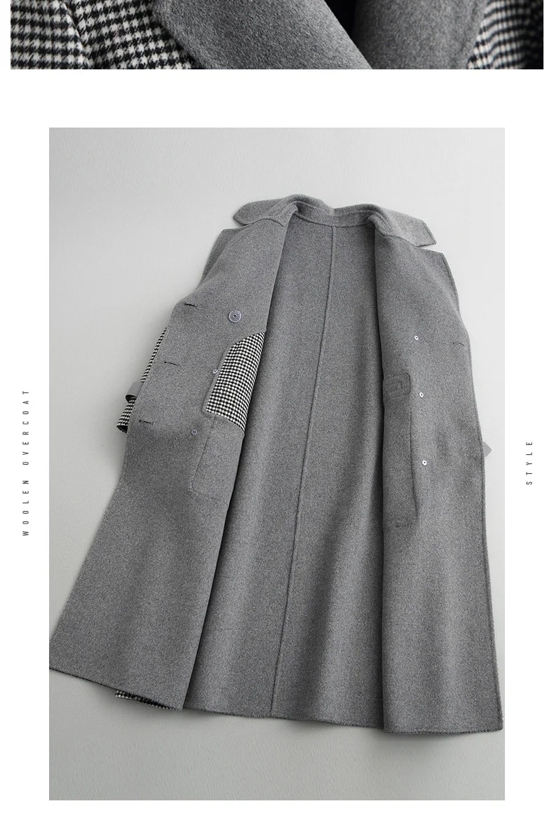 Двустороннее шерстяное пальто Женская куртка 2019 осень-зима куртка Женская Корейская шерстяная пальто клетчатое пальто Manteau Femme Hiver MY2102