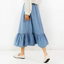 Новинка года; Модные женские джинсовые юбки; модные однотонные повседневные юбки с высокой талией; M-7XL; джинсовое платье с оборками; большие размеры