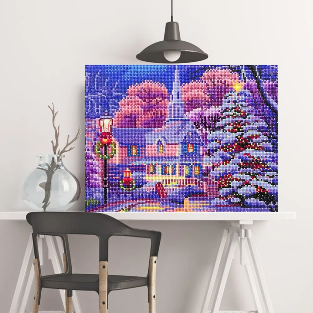 Goedkoop HUACAN Diamant Borduurwerk DIY LED Light Diamant Schilderij Landschap Diamant Mozaïek Winter 30x40cm Met Frame Kerst Decoratie