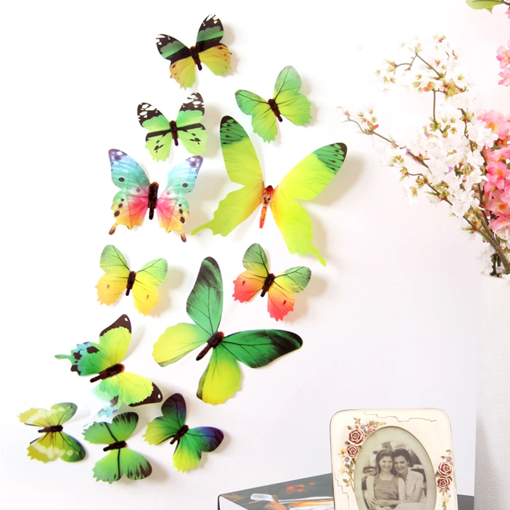 OULII 12 шт. 3D Бабочка съемные настенные наклейки на стену и холодильник для украшения дома комнаты 5 цветов