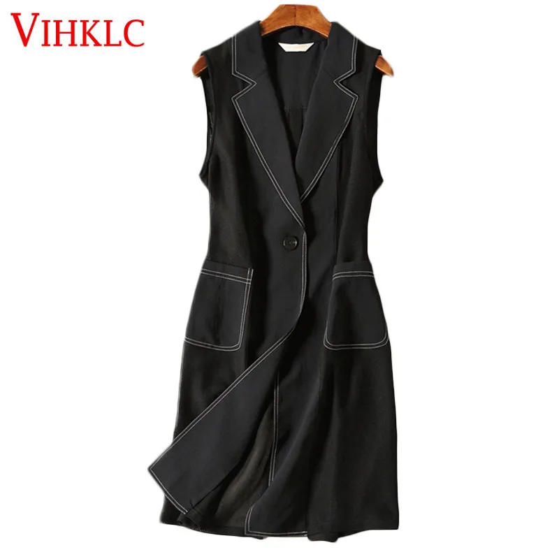 Женский тонкий шифоновый жилет пиджак большого размера с открытой линией модель