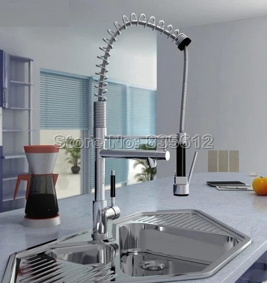 Wholesale And Retail Polished Chrome Brass Spray Kitchen Sink Faucet Swivel Spout Pull Out Vessel Sink Mixer Taps Wsf061