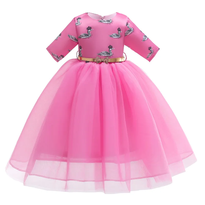 Платье для девочек с принтом лебедя; платье принцессы с короткими рукавами для вечеринки, выпускного бала; Новинка года; детская одежда для свадьбы; милые детские платья для девочек