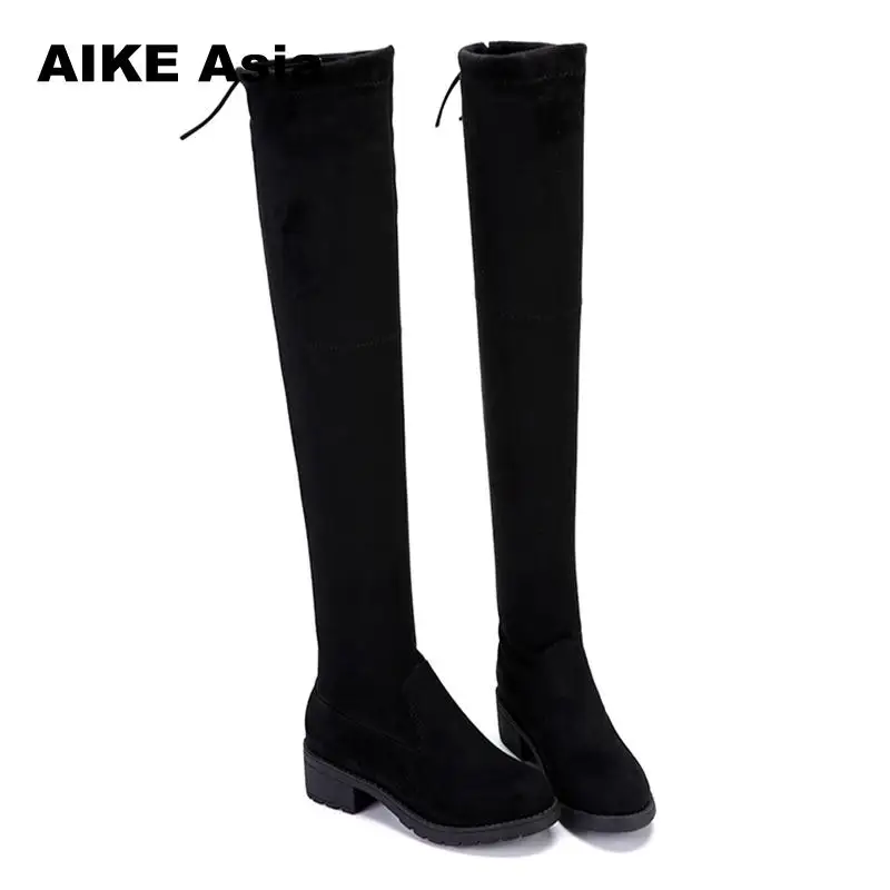 

Over The Knee Boots Women Stretch Fabric Women's Thigh High Boots 2019 Sexy Lace Up Woman Flat Shoes Long Bota Feminina