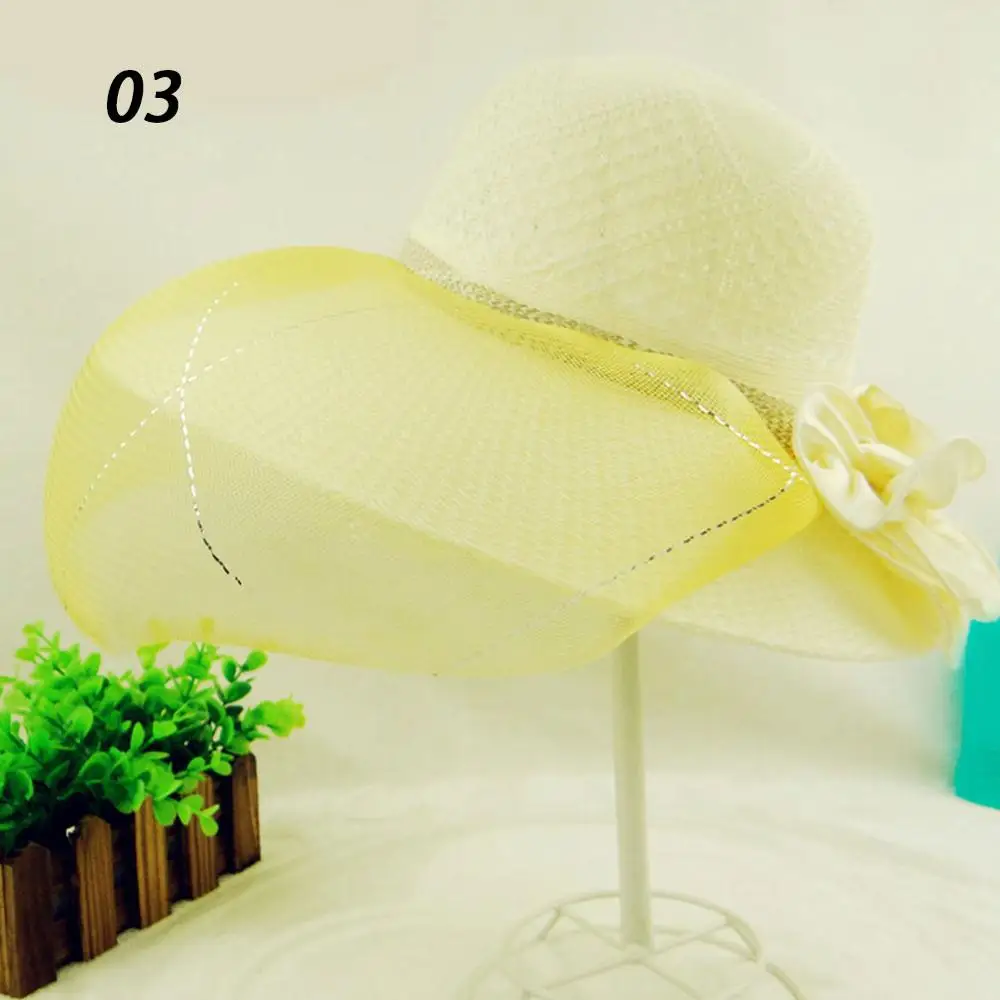 Sparsil, женская летняя шляпа от солнца с широкими полями, Ретро стиль, кружево, сплошной цвет, большая Панама, женские пляжные плетеные соломенные шапки, для оформления - Цвет: 03 MilkWhite Yellow