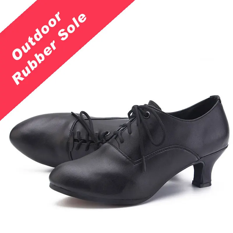 HoYeeLin/Бальные вечерние туфли для танцев; женские туфли на шнуровке с закрытым носком; Стандартные современные танцевальные туфли на среднем каблуке - Цвет: Outdoor-Black
