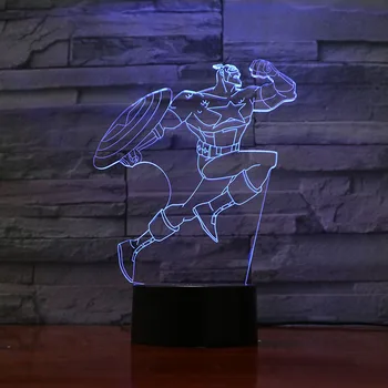 

Cartoon 3D Night Light Run Captain America LED Lighting Movie Figure Flashlight Gifts Kids Man Lampara Table Beside Decorate