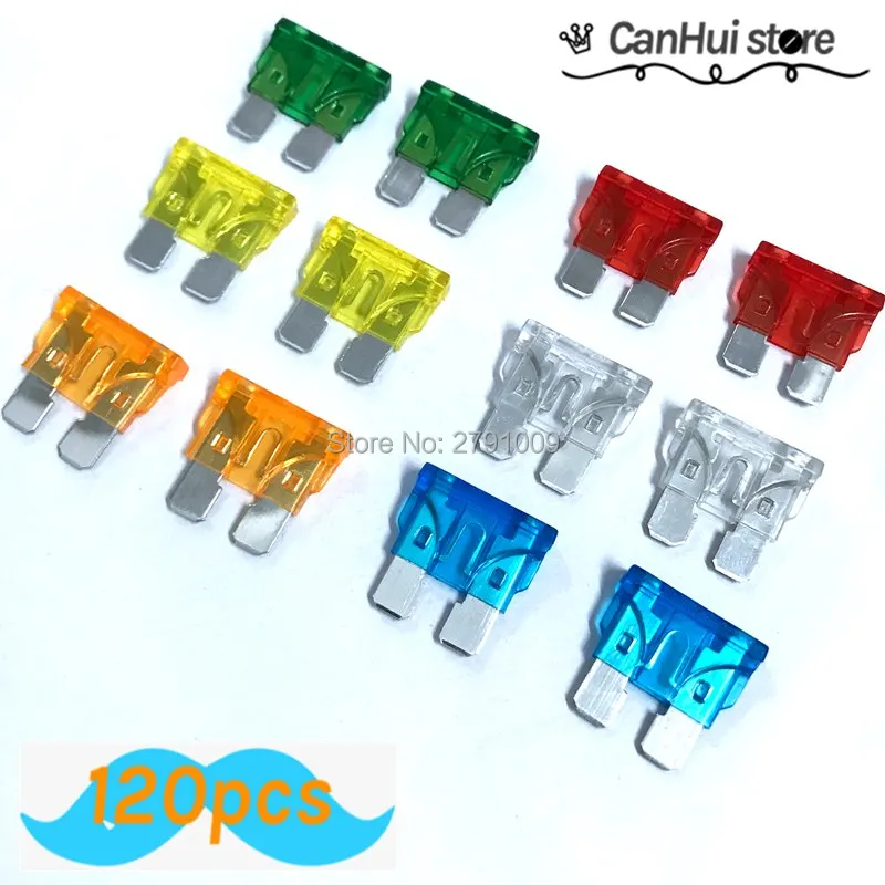 

120Pcs/Set 10A Assorted Mixed Standard Blade Fuse For Car Auto Vehicle 5A / 10 /15 / 20 / 25 / 30 A Each 20pcs Car Fuse 19*19mm