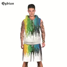 Мужская безрукавка с капюшоном, модная повседневная толстовка с капюшоном, мужской жилет для бодибилдинга, жилет из 2 предметов, 3D набор акварельных красок