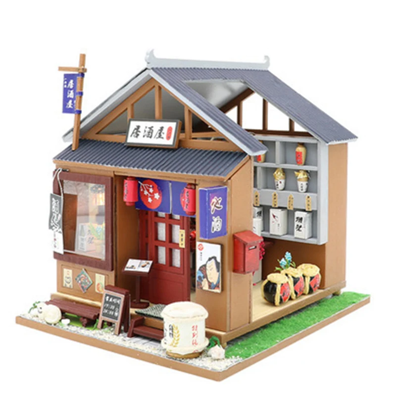 

17*15*17CM Wood DIY Japanese Izakaya Model Puzzle Miniature Doll House Furniture Set 3D Home Decoration Children Birthday Gift