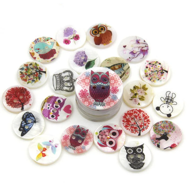 

15pcs Natural shells decorative button buckle 2 holes round clothes buttons DIY craft supplies sewing accessories