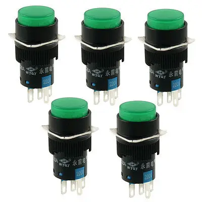 

AC 220V Green Lamp Panel Mount 1NO 1NC Latching Round Push Button Switch