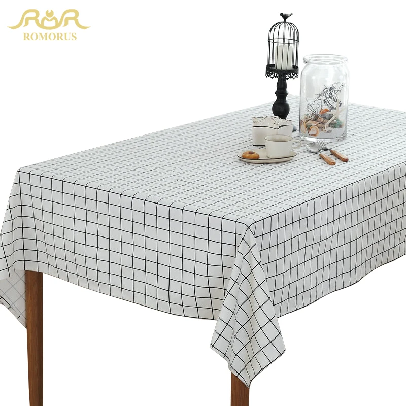 

ROMORUS White Black Grey Plaid Table Cloth Modern Tablecloths Rectangular Dining Table Cover Linen Cotton Household Decoration