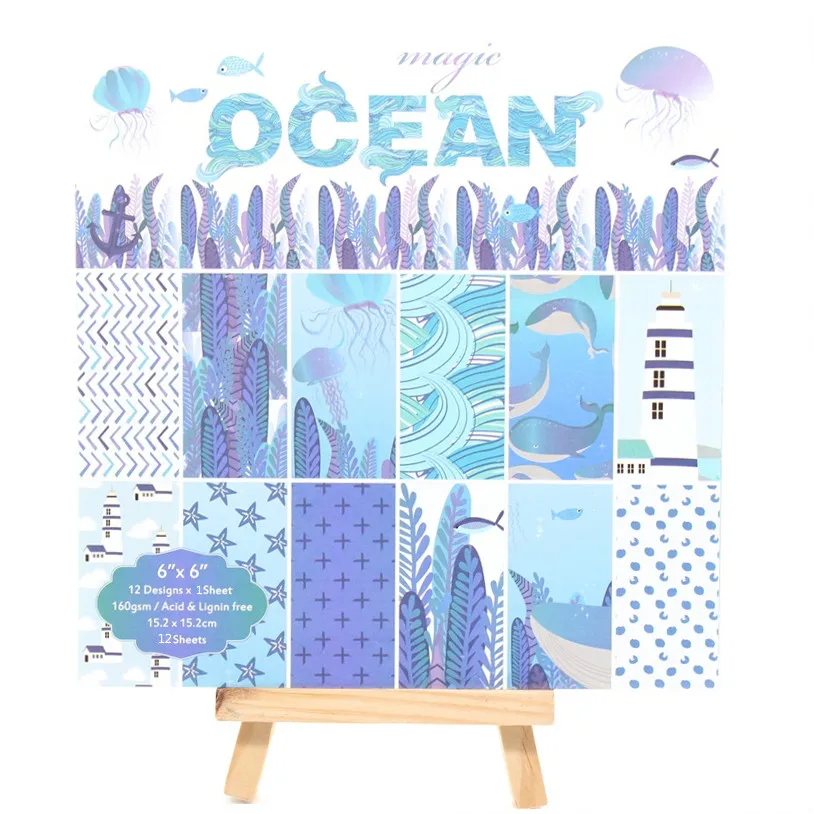

KSCRAFT 12pcs 6" Single-side Printed Ocean pattern creative papercraft art paper handmade scrapbooking kit set book
