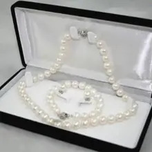 AA 6-7 мм белый культурная жемчужина акоя ожерелье комплект из браслета и серег