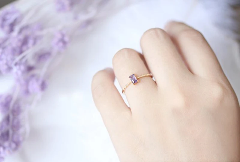 Tisonliz изысканные фиолетовые прямоугольные Кристальные кольца для женщин и девочек, Простые Свадебные обручальные кольца для влюбленных, модное кольцо на палец, ювелирные изделия