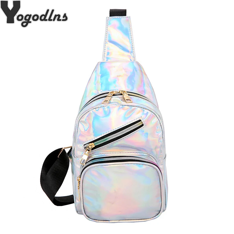 

Women Laser Holographic Chest Bag Fashion Patent Leather Hologram Single Shoulder Bags Travel Men Sling Chest Pack Messenger Bag