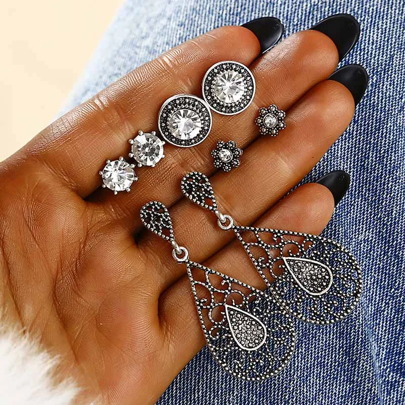 

4 Pairs/Set Bijoux Crystal Stud Earrings Set for Woman Boucle D'oreille Jewelry Dazzling Cubic Zirconia Opal Brincos Gifts E0196