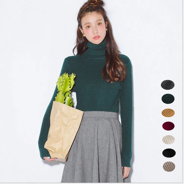 

2019 New Elegant Women Sweater Autumn Turtleneck Pullovers Sweaters Primer Shirt Long Sleeve Short Korean Slim-fit Tight Sweater