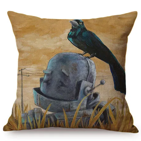 18 Nordic Adorable Robot Characters Cartoon Decorative Throw Pillow Cover Cotton Linen Chair Seat Cushion Cover Cases for Car K102-7