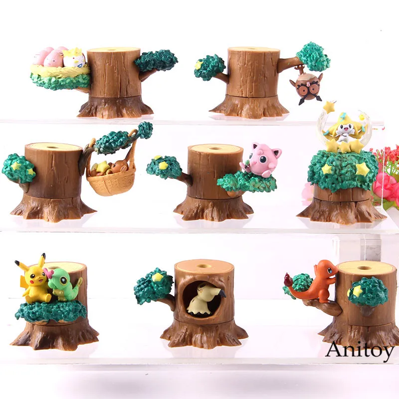 

8pcs/set Pikachu Charizard Figure Action Tree Stump PVC Collectible Model Toy Dcoration Doll
