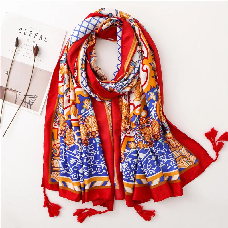 

2019 Newest Women Vintage Flower Print Tassel Scarves Shawls Long Cotton Floral Tassel Beach Hijab Muffler Wrap 10pcs/LOT