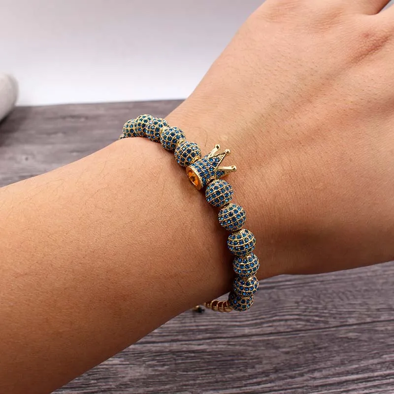 Wholesale fashion men bracelet jewelry Braiding Macrame CZ copper beads Crown Bracelets for women pulseira masculina bileklik