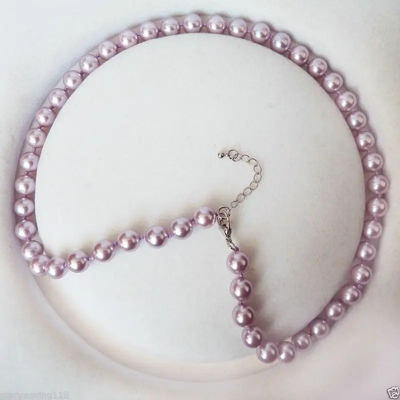 

Free shipping 8mm round purple color south sea shell pearl fashion necklace18"