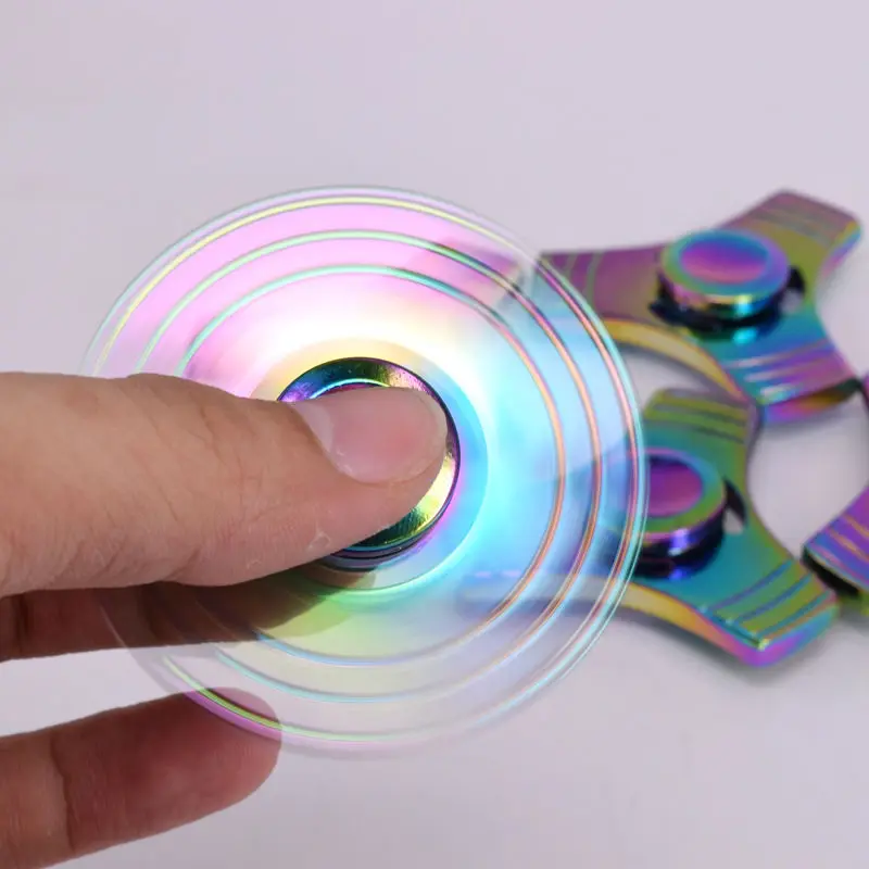 

Rainbow EDC Hand Spinner Tri Fidget Focus Desk Toys Stocking Stuffer Kids Adult Puzzle Toy hand helicopter finger spinning wheel