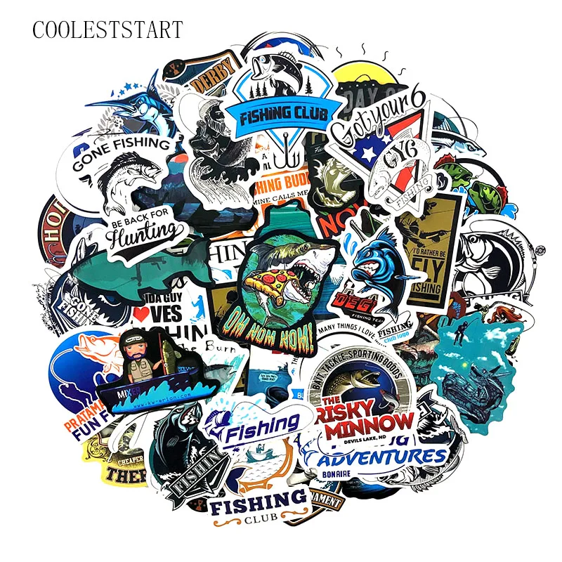 50 Pcs/pack Funny Fisherman Go Fishing Stickers For Refrigerator Suitcase Laptop Motorcycle Skateboard Creative Album Sticker