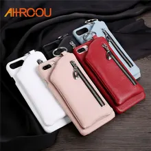 AHHROOU For iPhone 8 Case Leather Luxury Zipper Handbag Wallet Phone Cases For iPhone 7 6S 6 8 Plus Bag Ring Hard PC Back Cover