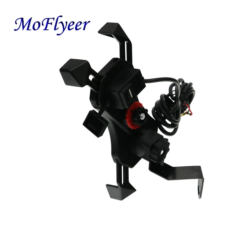

MoFlyeer USB Universal Chargeable Motorcycle Phone Holder 360 Motorbike Adjustable Rotating Mount Mobile Phone Stand
