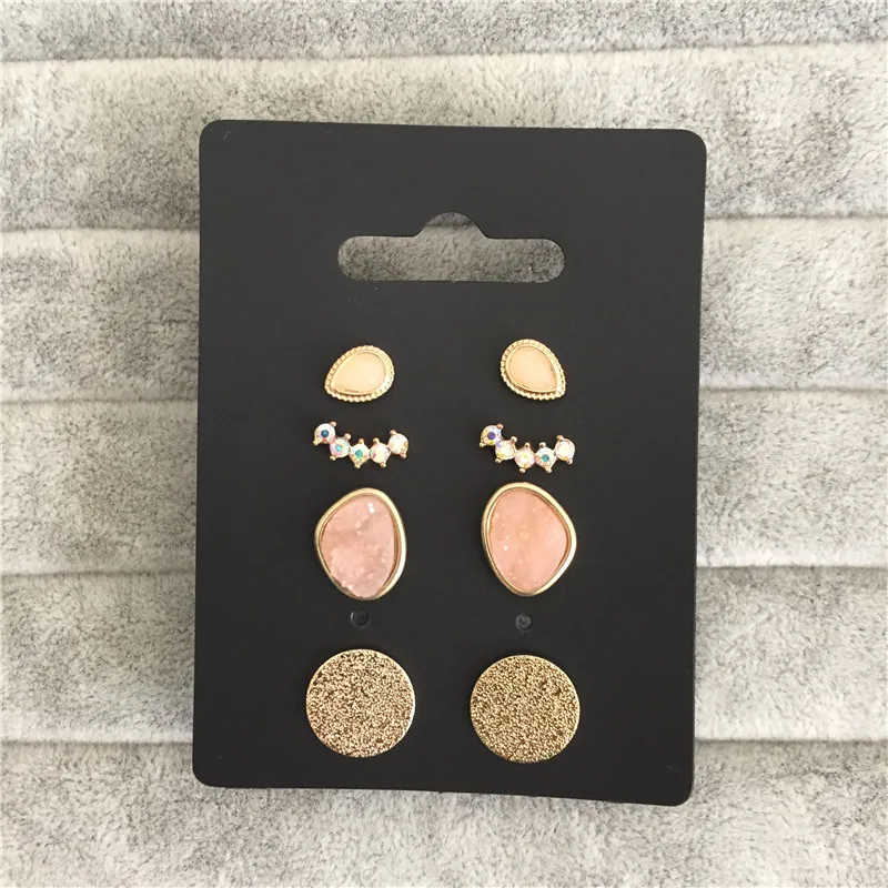 

Gold color round disc with acrylic stone druzy stud super sparkling earring set