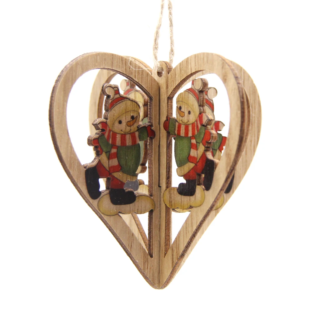3 набора креативных 3D рождественских деревянных Подвесок в форме звезды и сердца DIY для рождественской вечеринки, подвесные украшения на елку - Цвет: Heart Snowman