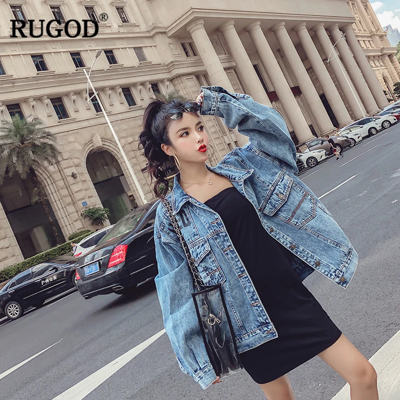 RUGOD 2018 винтажные джинсы куртка женская однотонная Повседневная Свободная пальто