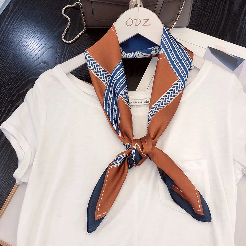 70*70cm Design NEW horse chain printed Fashionable Women Girls Neckerchief Scarf Fake Silk Wraps Elegant Head Neck Hair Tie Band