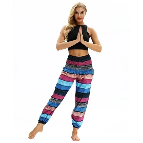 Raisvern женские свободные тайские шаровары, Boho Festival Hippy Aladdin Smock, брюки с высокой талией, Pantalon Femme, повседневные шаровары - Цвет: D101610