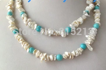 

ddh001366 White Cornflake Keshi Keishi Freshwater Pearl&8mm Turquoise Necklace 35 28% Discount (A0502)