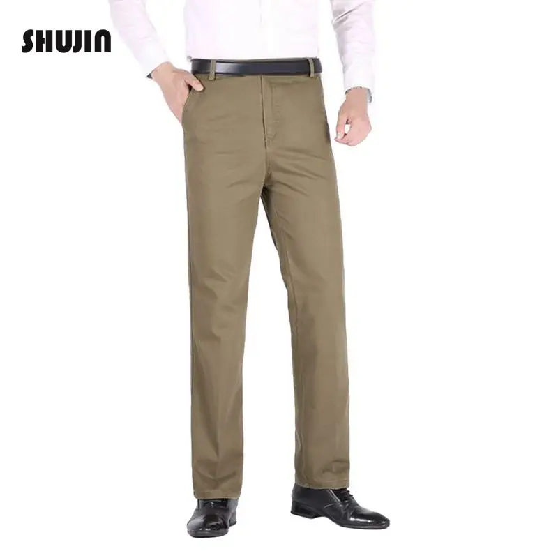 

SHUJINAutumn Solid Loose Straight Men's Casual Pants Long Trousers High Waist Pants Men Plus Size Cotton pantolon erkek