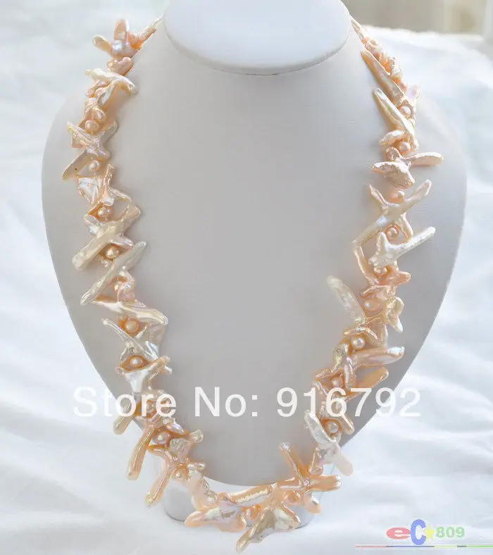 

P4180 NATURE 18" PINK CROSS BAROQUE KESHI REBORN PEARL NECKLACE