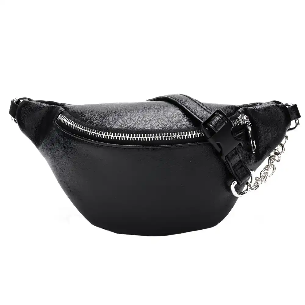 black chain fanny pack