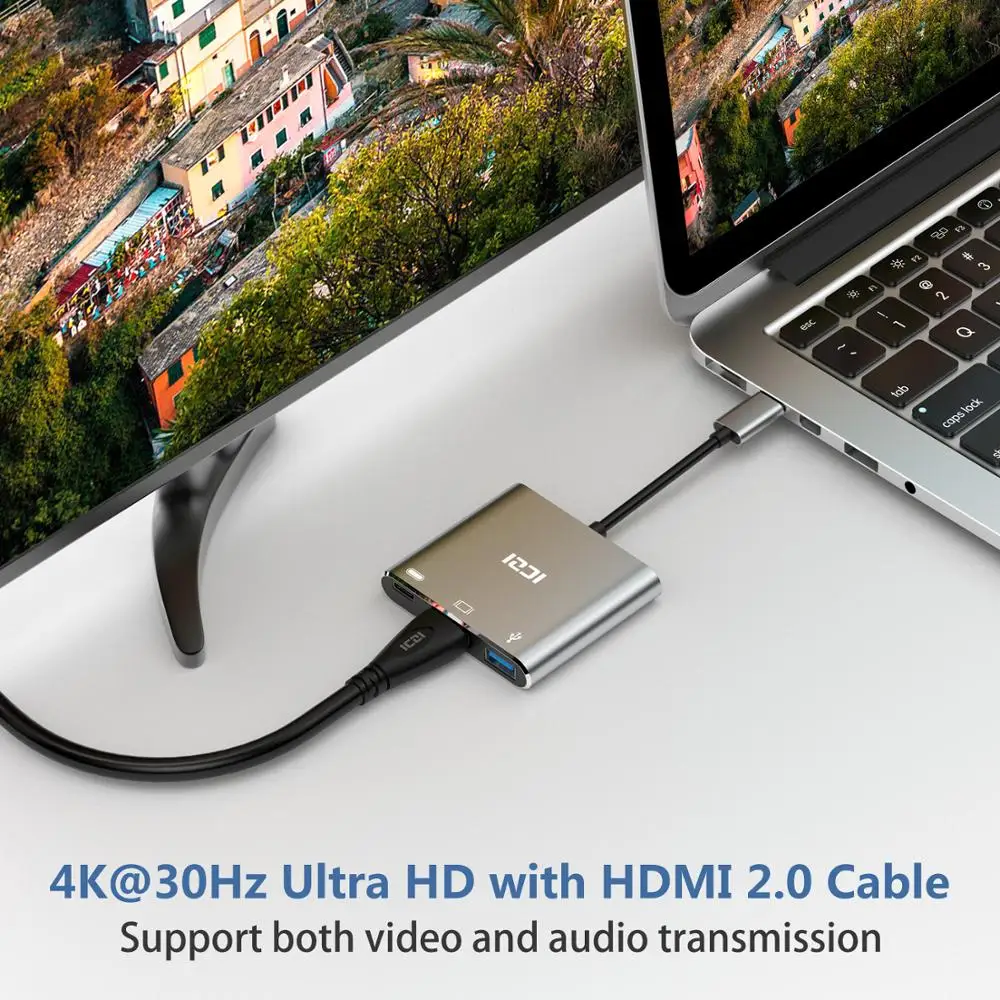 ICZI type C до 4 K HDMI USB 3,0 адаптер USB C зарядный конвертер для MacBook Pro Air samsung S10 9 8 huawei P30 20 mate 20