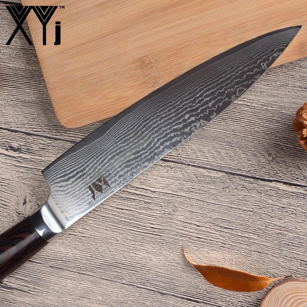 XYj 8 шт набор кухонных ножей из дамасской стали острое Прочное Лезвие с красивым узором цветные ножи с деревянной ручкой аксессуары для приготовления пищи