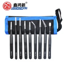 9 шт. ESD серия Пинцет Набор инструментов Стразы драгоценные камни декор черный Пинцет для ресниц антистатический наконечник Локоть Пинцет DIY ручной зажим