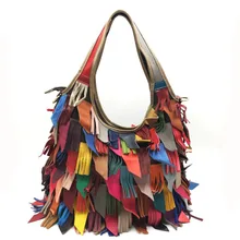 Color stitching Genuine Leather Women Handbags Designer Tassel Female Shoulder Bags Black Rivet Bag Studs Woman Crossbody Bag Color stitching Genuine Leather Women Handbags Designer Tassel Female Shoulder Bags Black Rivet Bag Studs Woman Crossbody Bag