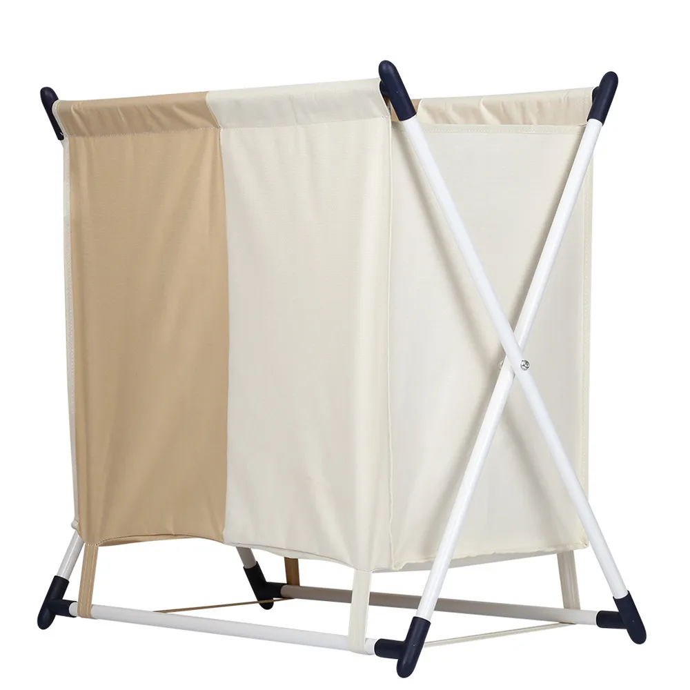 Finether Storage Organization Folding LAUDRY HAMPER X-Frame Laundry Sorter Hamper Stand 2-Compartment Detachable Bag for Clothes2