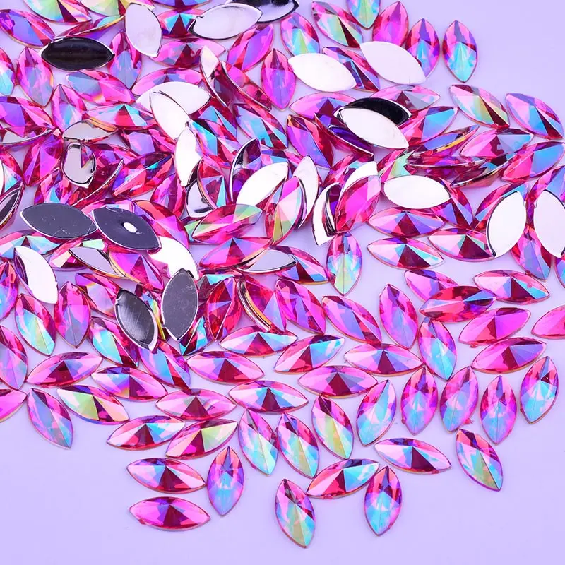 JUNAO 5*10 мм 7*15 мм Фиолетовые AB плоские с оборота Стразы «лошадиный глаз» клей на акриловые хрустальные камни не Швейные скрапбукинговые бусины для платья - Цвет: Rose AB